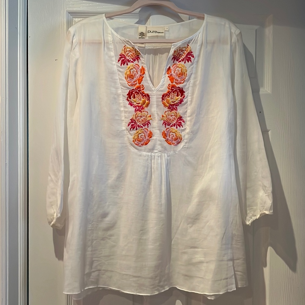 PURE DKNY sheer white tunic top